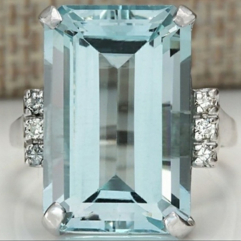 💍NEW HUGE AQUAMARINE DIAMOND 925 SILVER RING💍 - Picture 3 of 5